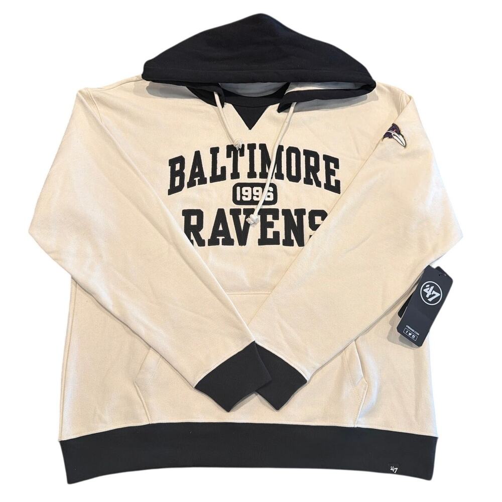 NWT ’47 Brand Baltimore Ravens Skipper Hoodie, Beige Black, Men’s Large